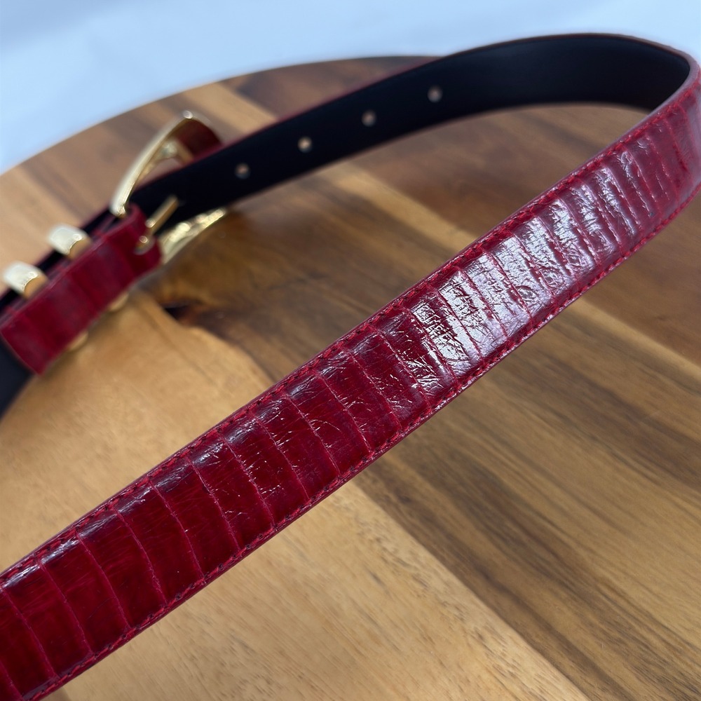 Vintage Amanda Smith Genuine Snake Skin Belt Women M Red Gold Buckle RN13711 - Picture 8 of 8